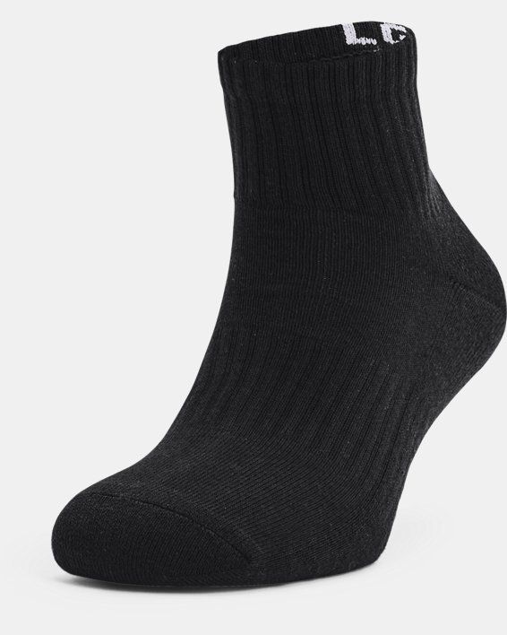 Unisex UA Core Quarter 3-Pack Socks in Black image number 1